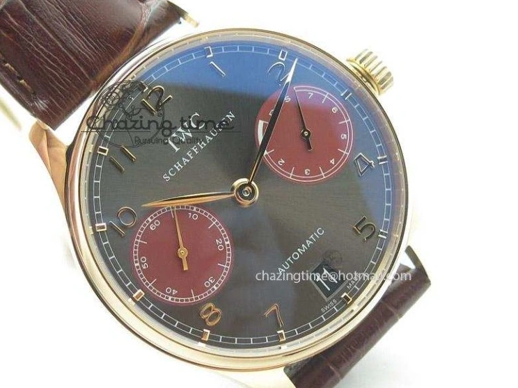 MIROTIME 0403 Portuguese Real PR IW500127 RG ZF 1:1 Best Edition Grey Red Dial On Brown Leather Strap A52010 V AllSeason 7331